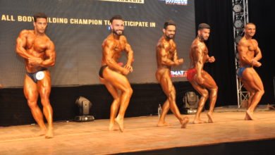 Bodybuilders showcasing their well built muscles and physique during Ultimate Classic Mr. North India Body Building & Physique Championship 2020